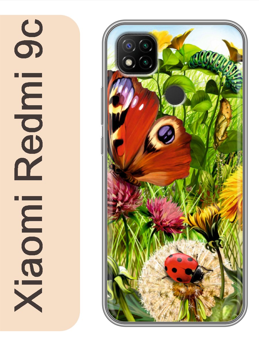 

Чехол на Xiaomi Redmi 9c бабочка цветы 513, Прозрачный, red9cbutf
