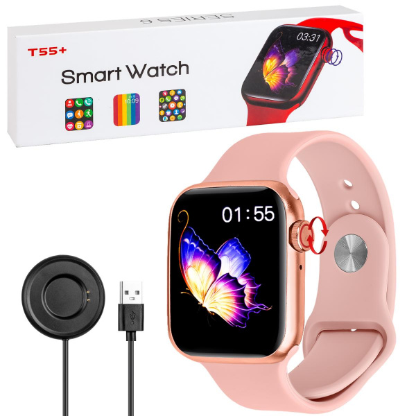 фото Умные смарт-часы t55+ smart watch series 6 (розовый)