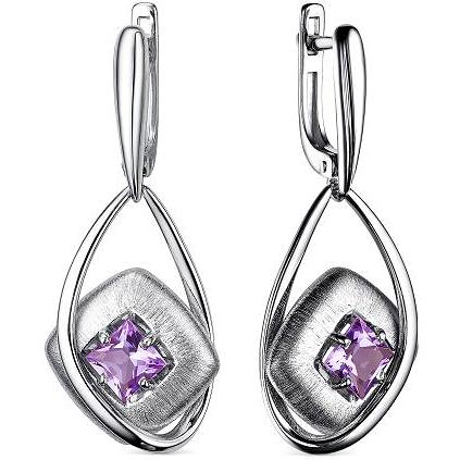 

Серьги женские из серебра АЛЬКОР 02-2077, аметист, 02-2077