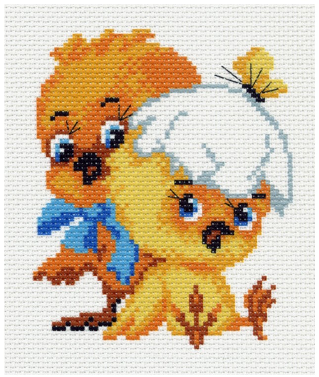 

0932 Канва с рисунком Матренин посад Цыплята 16х20 см (10х12 см), Разноцветный