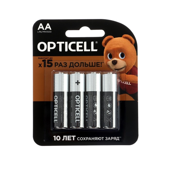 Батарейка алкалиновая OPTICELL, AA, LR06-4BL, 1.5В, блистер, 4 шт