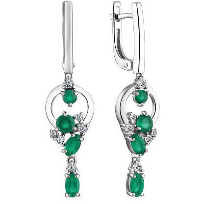

Серьги женские из серебра АЛЬКОР 02-2105, фианит/агат, 02-2105