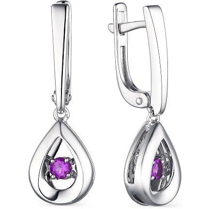 

Серьги женские из серебра АЛЬКОР 02-1874, аметист, 02-1874