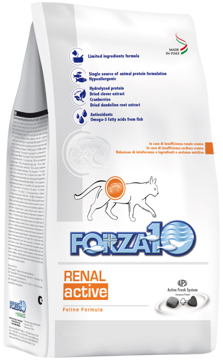 

Сухой корм для кошек Forza10 Renal Active, при заболеваниях почек, 2 шт по 1,5 кг