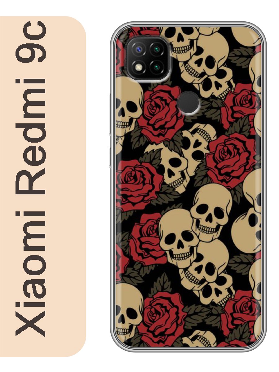 

Чехол на Xiaomi Redmi 9c черепа розы 304, Прозрачный, red9cbone