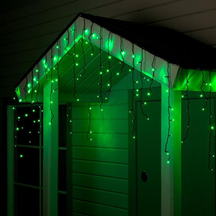 фото Гирлянда "бахрома" 4 х 0.6 м , ip44, тёмная нить, 180 led, свечение зелёное, 8 режимов nobrand