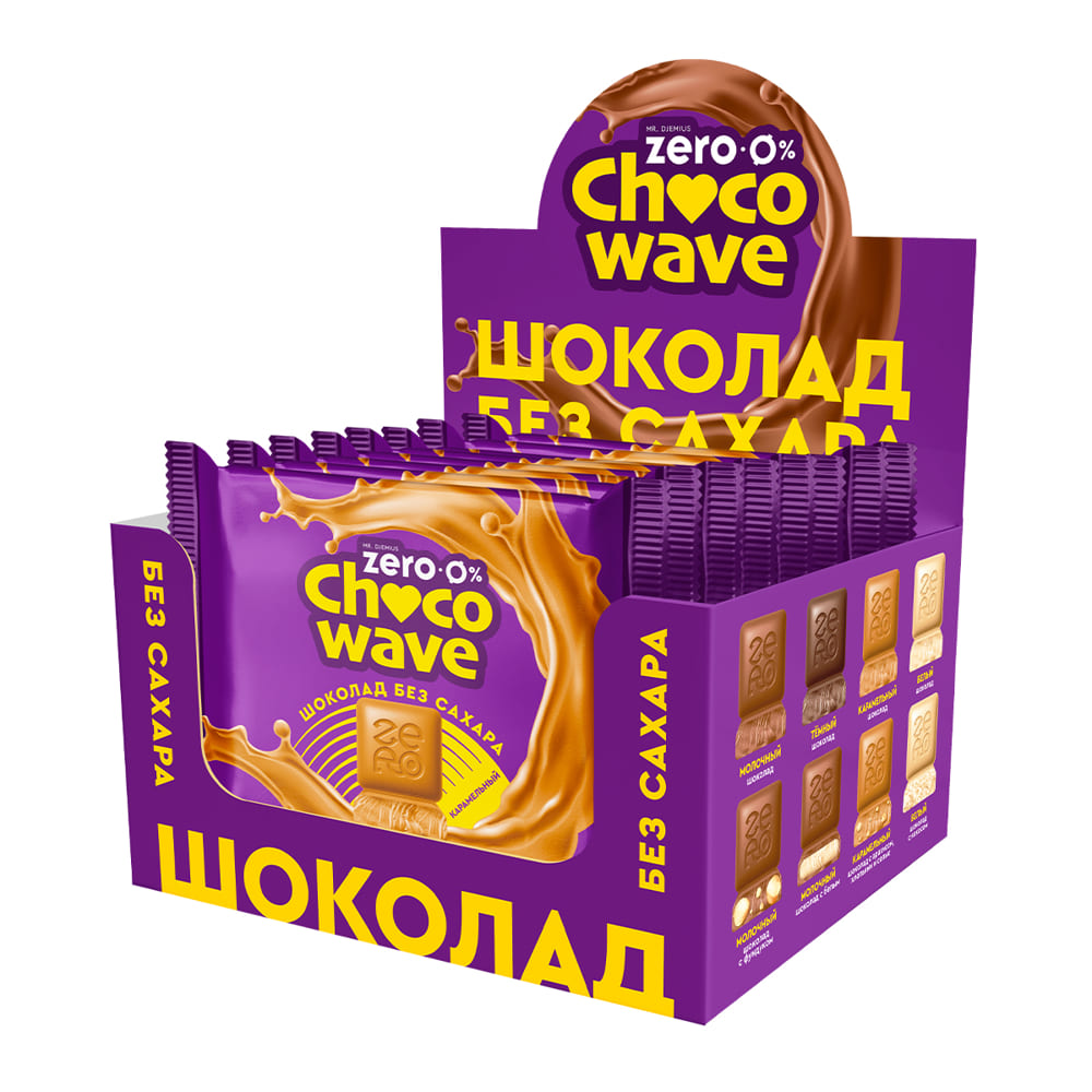 Шоколад без сахара MR. DJEMIUS Zero ChocoWave, Карамельный, 8шт по 60г