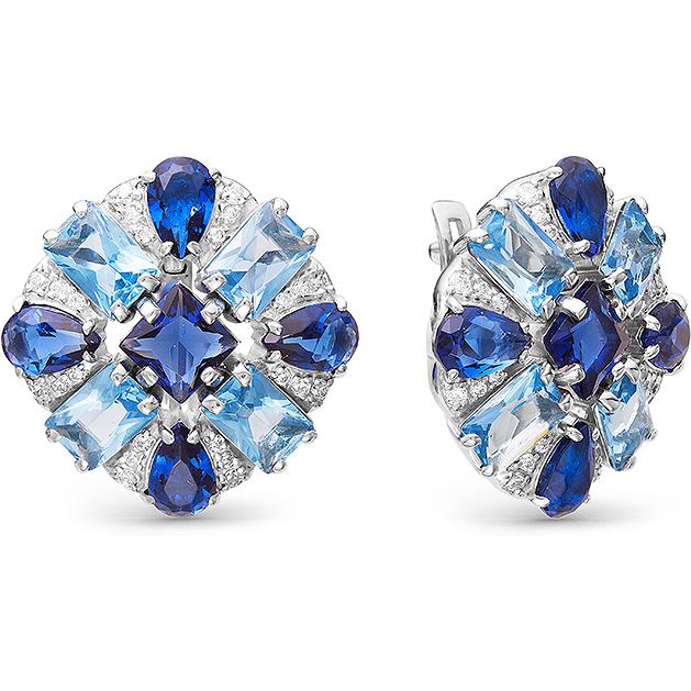 

Серьги женские из серебра АЛЬКОР 02-0530, сапфир/фианит/топаз, 02-0530