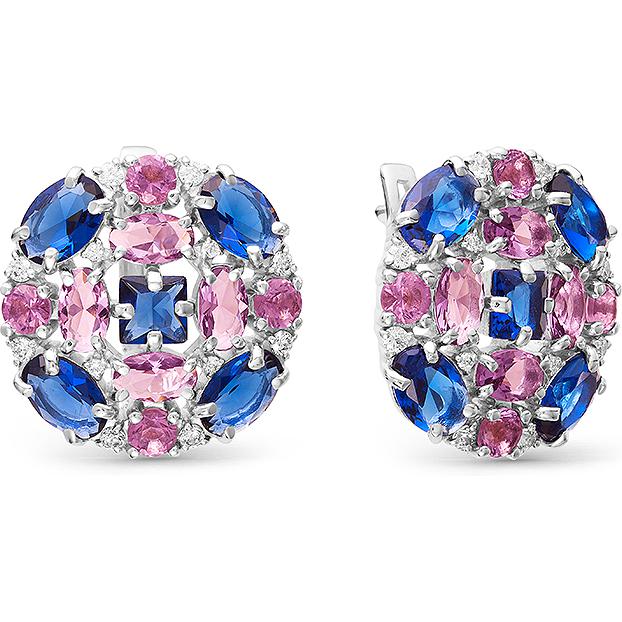 

Серьги женские из серебра АЛЬКОР 02-0531, сапфир/аметист/фианит, 02-0531