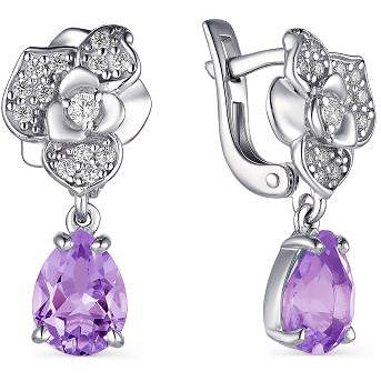 

Серьги женские из серебра АЛЬКОР 02-1673, аметист/фианит, 02-1673