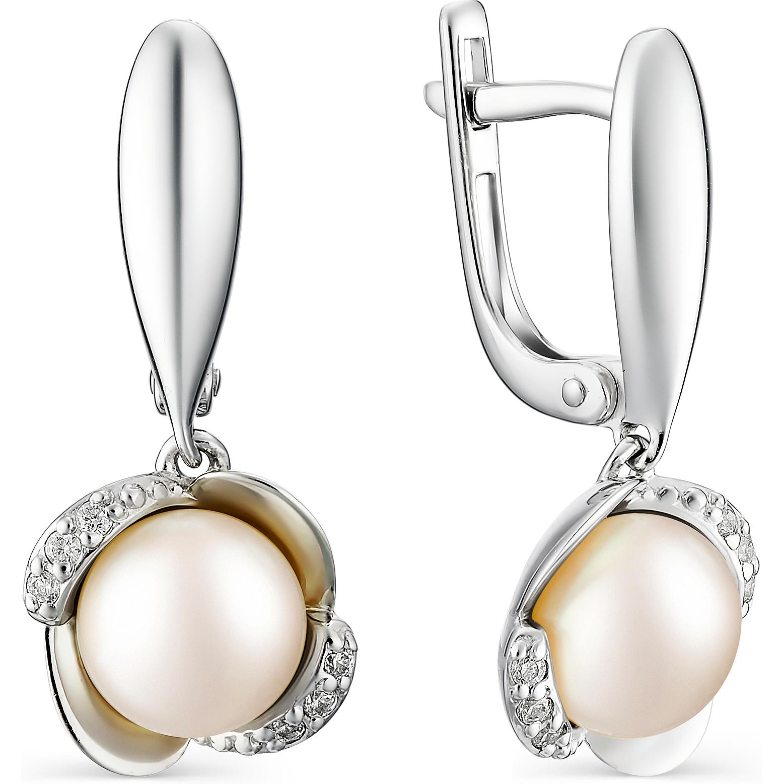 

Серьги женские из серебра АЛЬКОР 02-1266, жемчуг/фианит