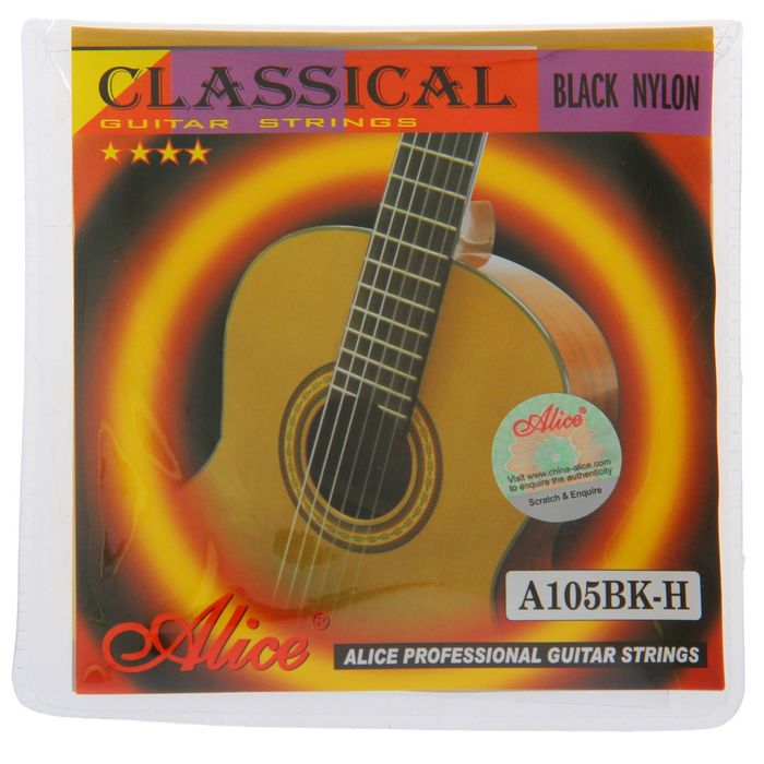 Струны для классической гитары Alice A105BK, черный нейлон-посеребренная медь, норм. натяж