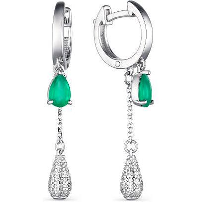 

Серьги женские из серебра АЛЬКОР 02-2042, агат/фианит, 02-2042