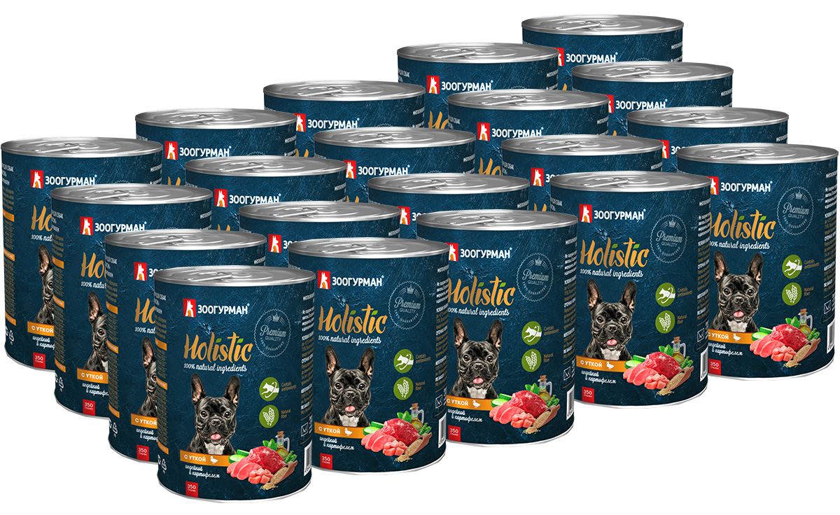 

Консервы для собак Зоогурман Holistic с уткой, индейкой и картофелем, 20 шт по 350 г