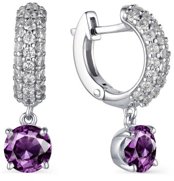 

Серьги женские из серебра АЛЬКОР 02-1664, аметист/фианит, 02-1664