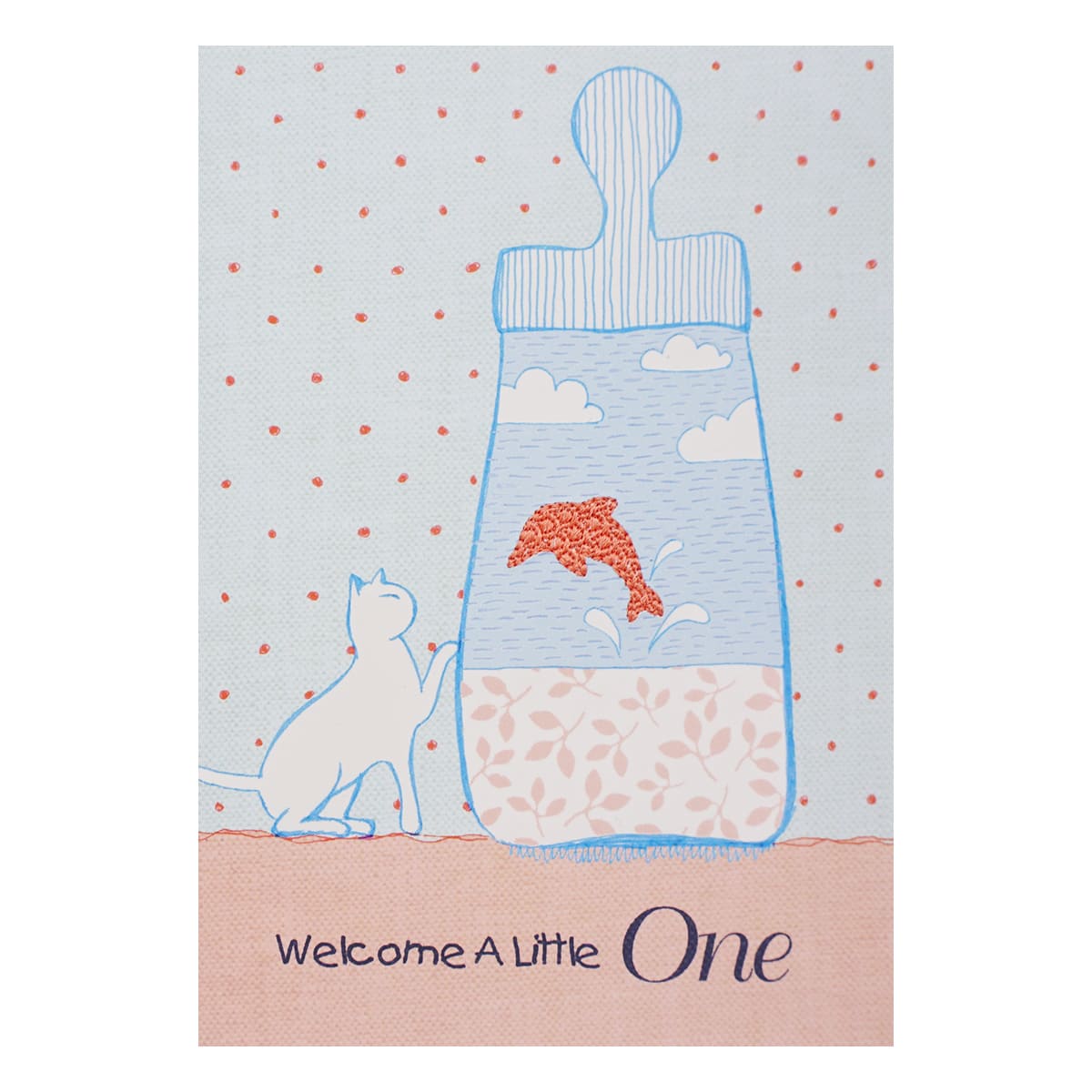 Поздравительная открытка с вышивкой  Welcome a little one 12*17 см + конверт