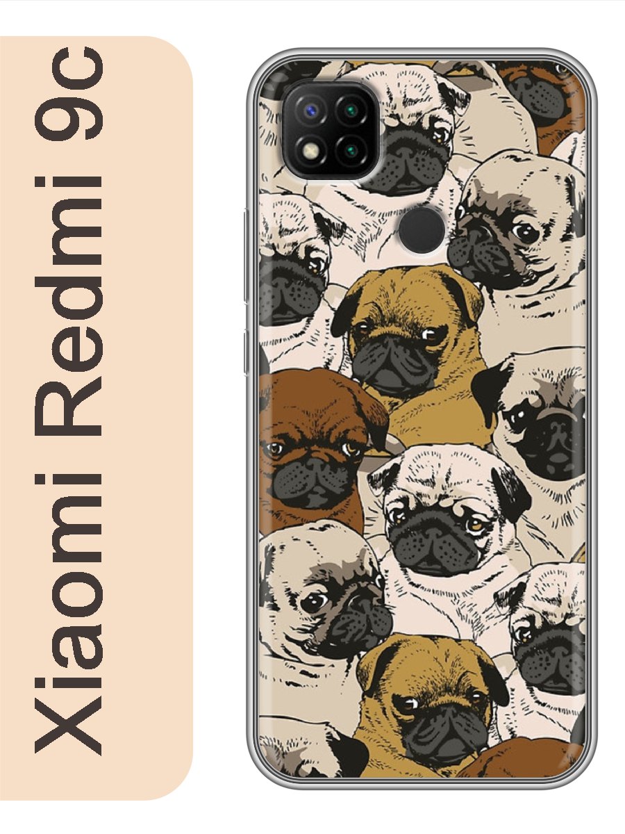 

Чехол на Xiaomi Redmi 9c мопсы фон 119, Прозрачный, red9cdogs