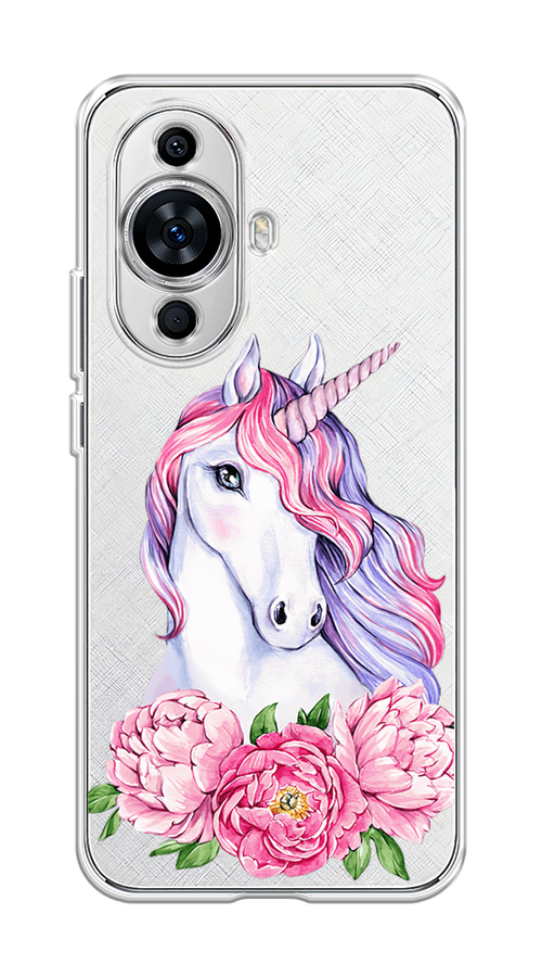 

Чехол на Huawei Nova 11 "Единорог с пионами", Розовый;белый;зеленый, 6121250-1
