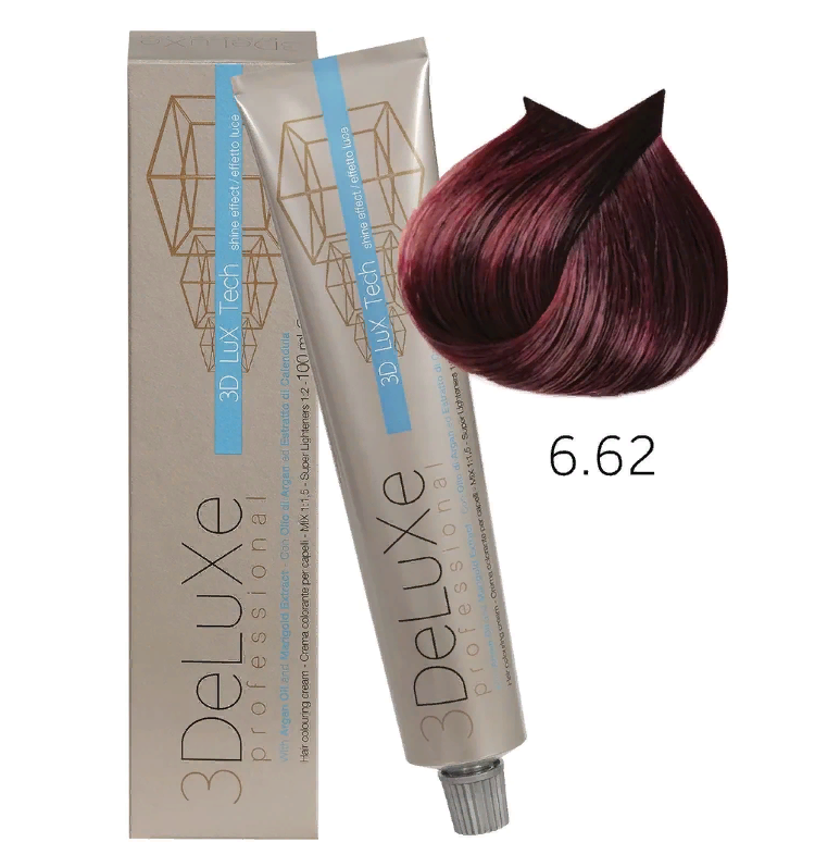 3DELUXE PROFESSIONAL 6.62 Крем-краска для волос  ТЕМНЫЙ БЛОНДИН ФИОЛЕТОВО-КРАСНЫЙ, 100мл
