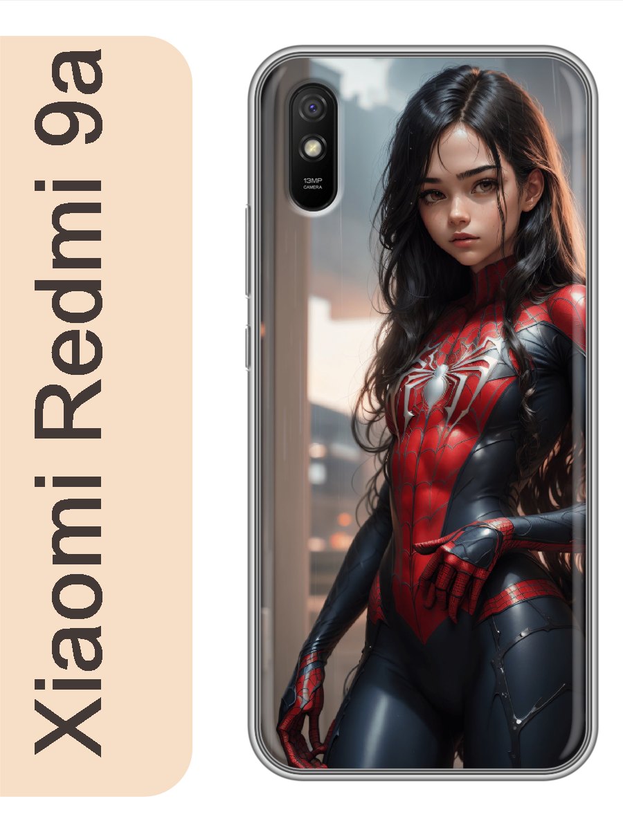 

Чехол на Xiaomi Redmi 9a девушка человек-паук 975, Прозрачный, red9aanim