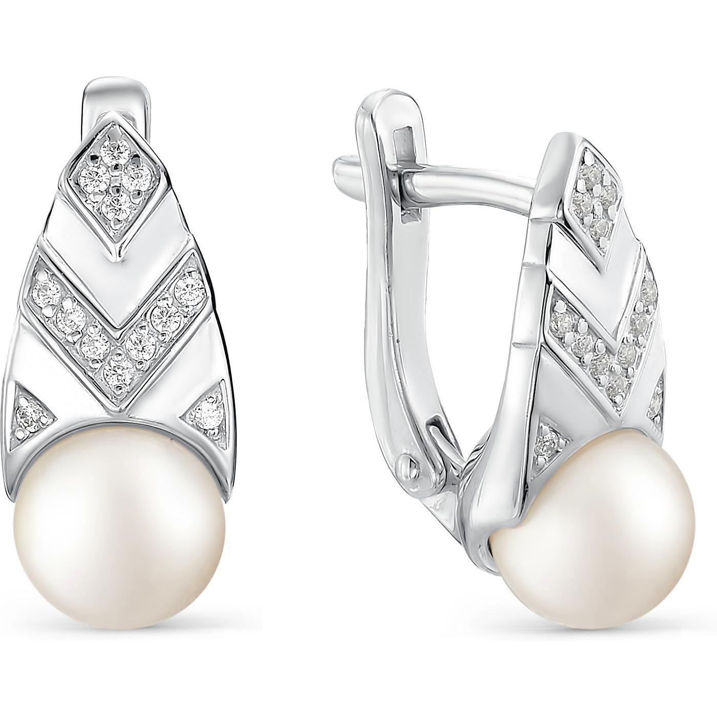 

Серьги женские из серебра АЛЬКОР 02-0410, жемчуг/фианит, 02-0410