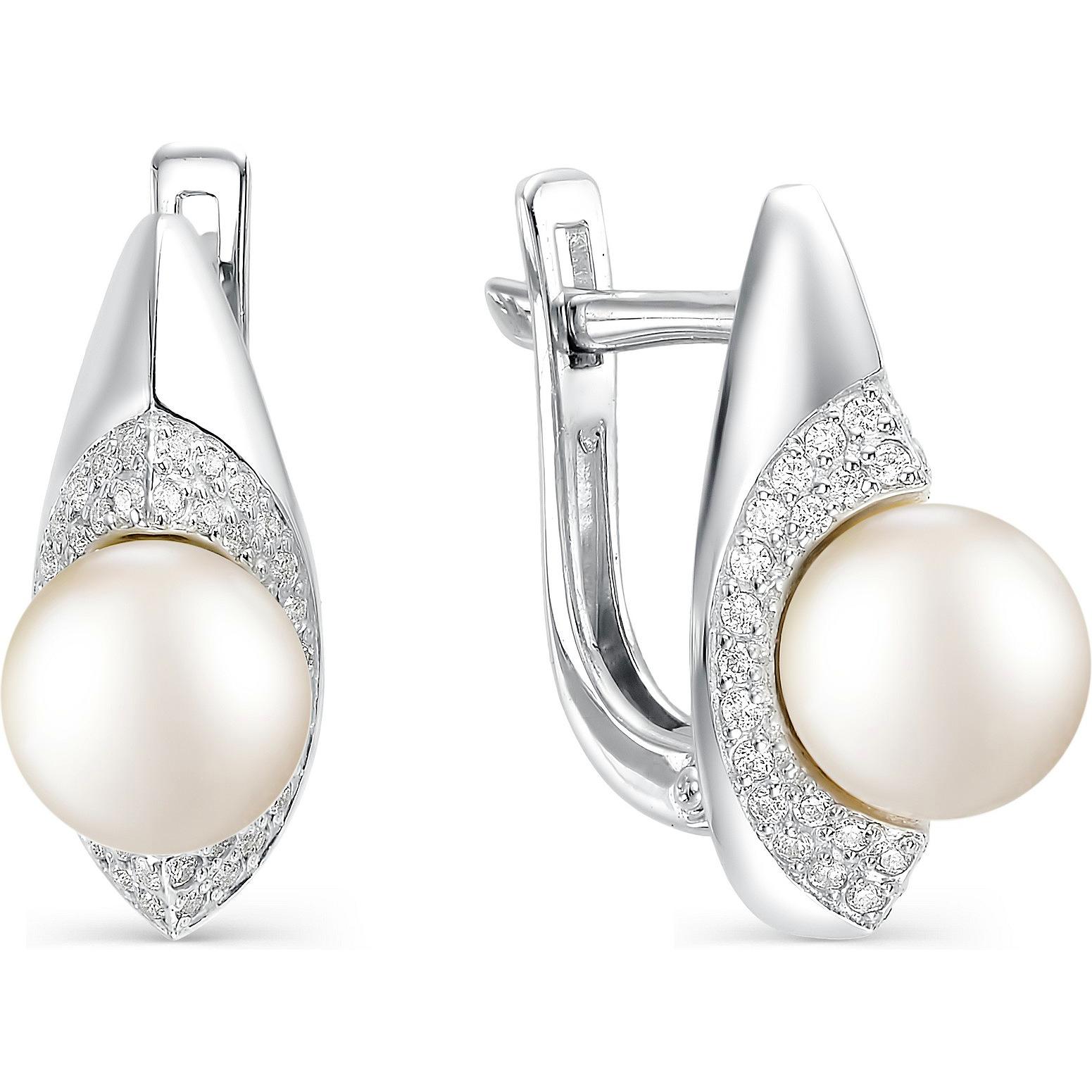 

Серьги женские из серебра АЛЬКОР 02-0411, жемчуг/фианит, 02-0411