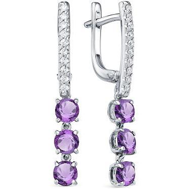

Серьги женские из серебра АЛЬКОР 02-1593, фианит/аметист, 02-1593