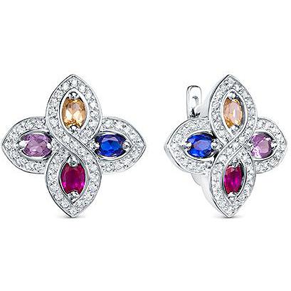 

Серьги женские из серебра АЛЬКОР 02-1549, аметист/рубин/сапфир/фианит/цитрин, 02-1549