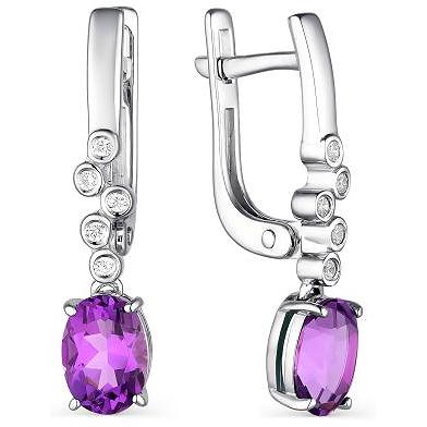 

Серьги женские из серебра АЛЬКОР 02-1998, фианит/аметист, 02-1998
