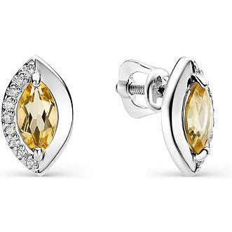 

Серьги женские из серебра АЛЬКОР 02-0475, фианит/цитрин, 02-0475