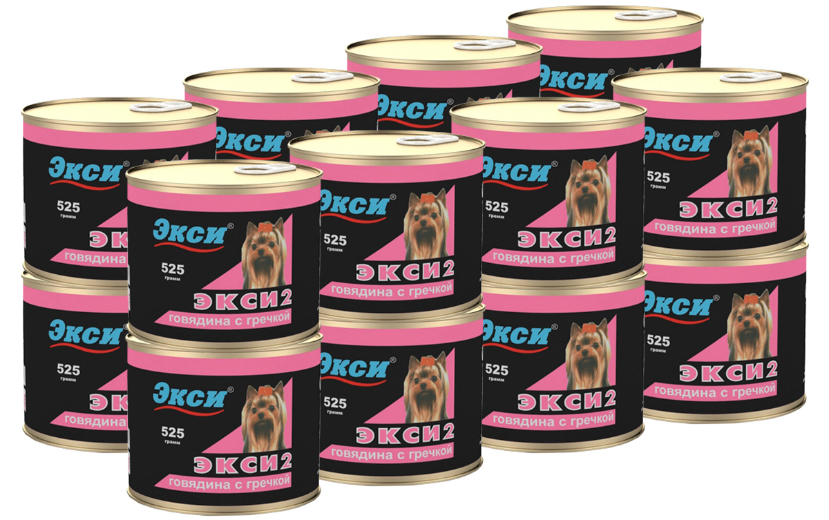 фото Влажный корм для собак экси 2 полноценный рацион с говядиной и гречкой, 16 шт по 525 г