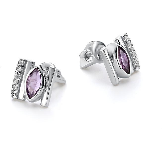 

Серьги женские из серебра АЛЬКОР 02-0476, аметист/фианит, 02-0476