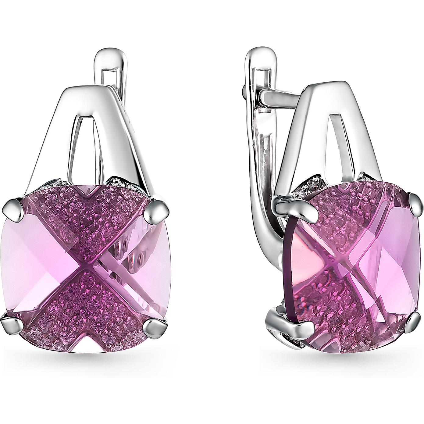 

Серьги женские из серебра АЛЬКОР 02-0633, аметист/фианит, 02-0633