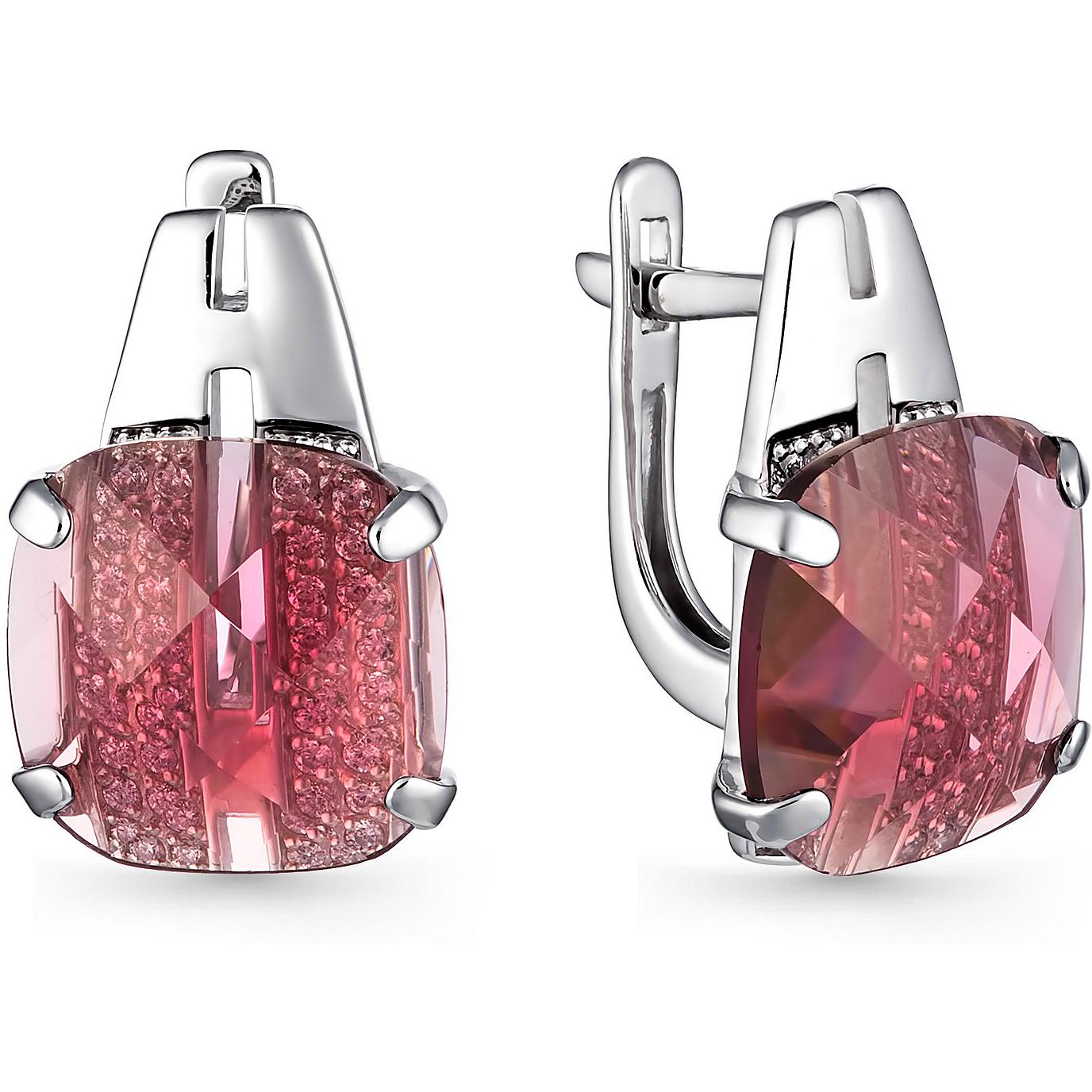 

Серьги женские из серебра АЛЬКОР 02-0632, родолит/фианит