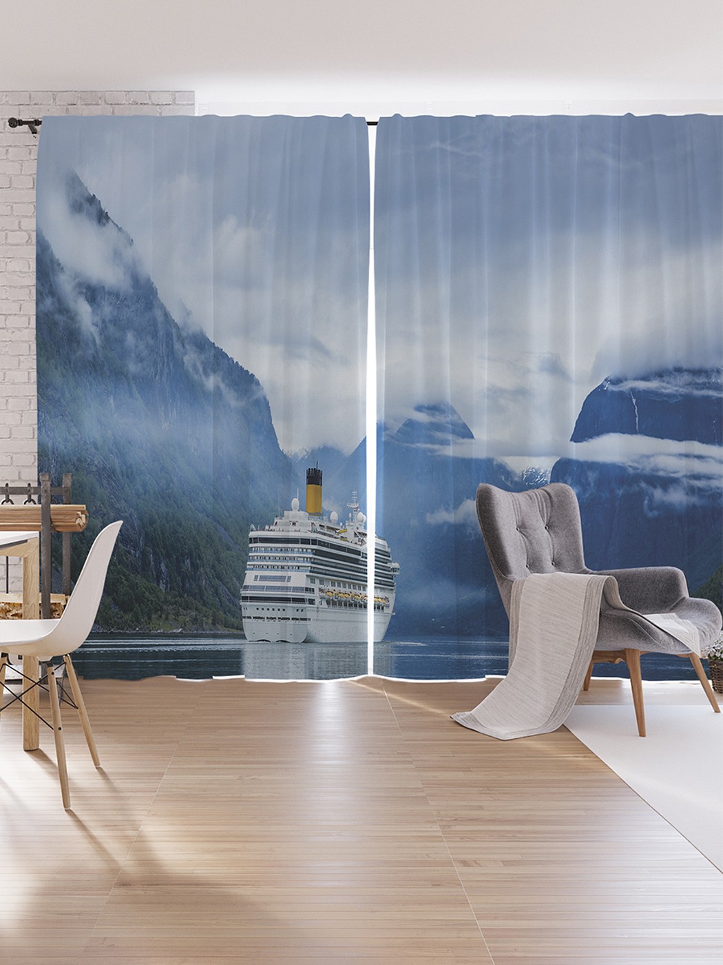 

Шторы под лён JoyArty "Теплоход идущий в горы", серия Oxford DeLux, 340х265 см, Теплоход идущий в горы