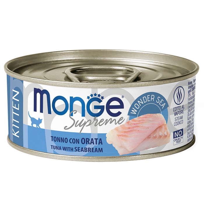 Влажный корм для котят Monge Supreme kitten из тунца с дорадо, 24шт по 80г