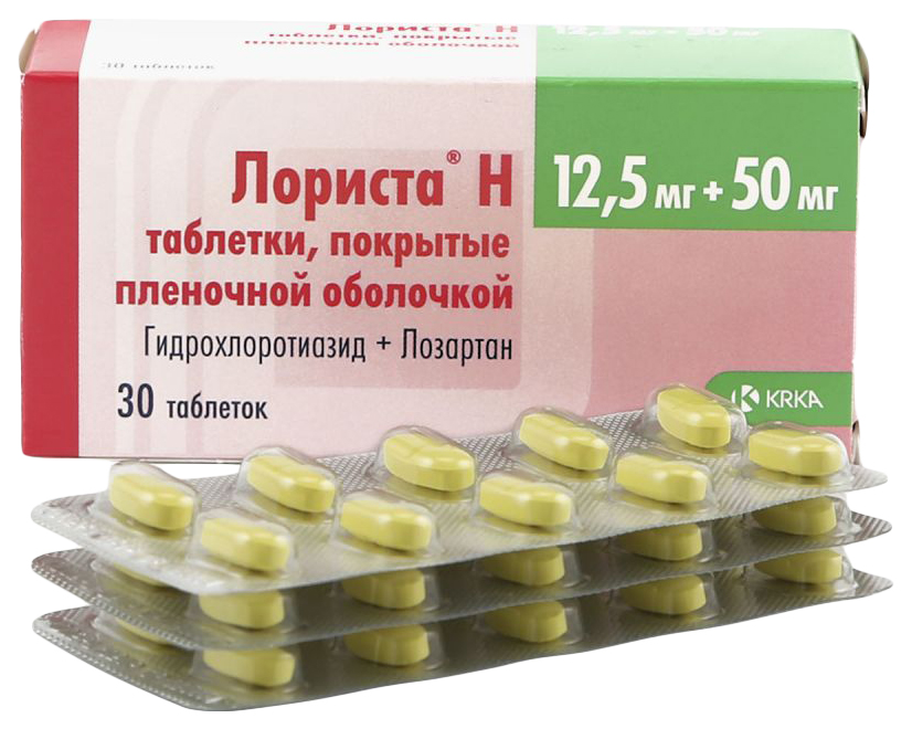 

Лориста Н таблетки покрытые пленочной оболочкой 50 мг+12,5 мг 30 шт.