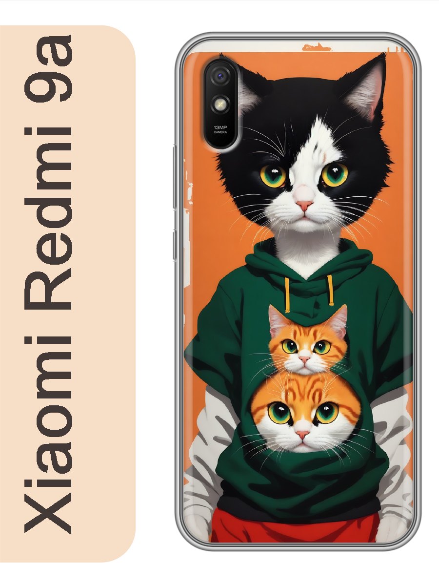 

Чехол на Xiaomi Redmi 9a кот в одежде 943, Прозрачный, red9acats