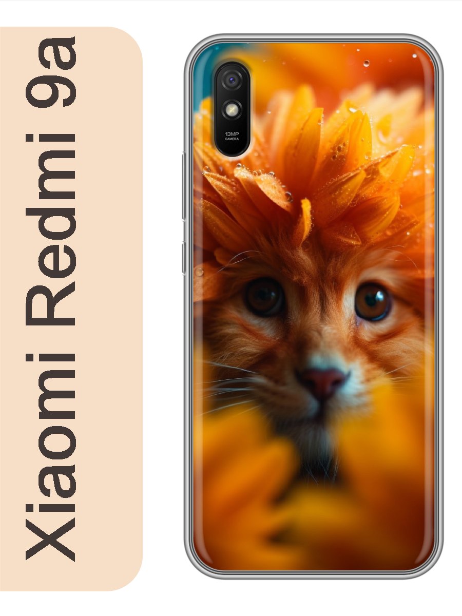 

Чехол на Xiaomi Redmi 9a кот в цветах 939, Прозрачный, red9acats