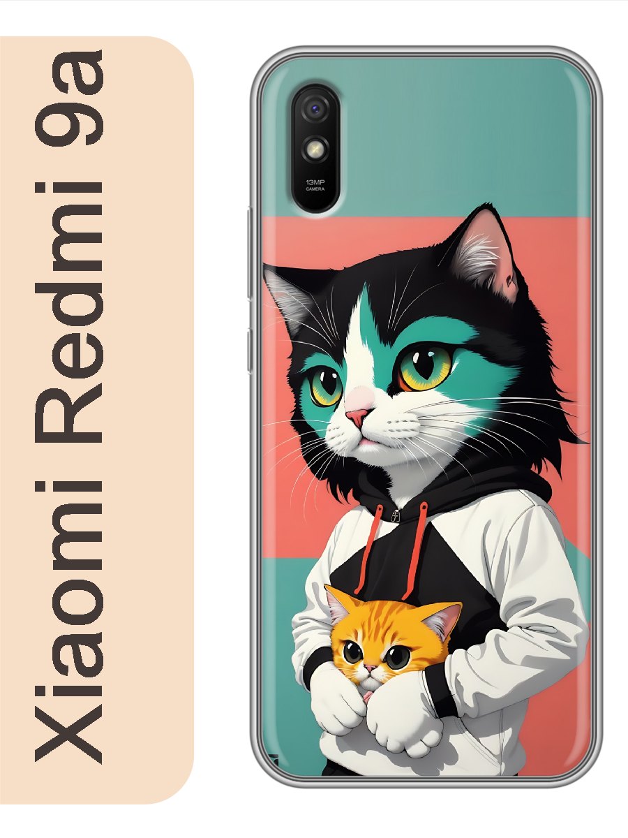 

Чехол на Xiaomi Redmi 9a кот в кофте 918, Прозрачный, red9acats