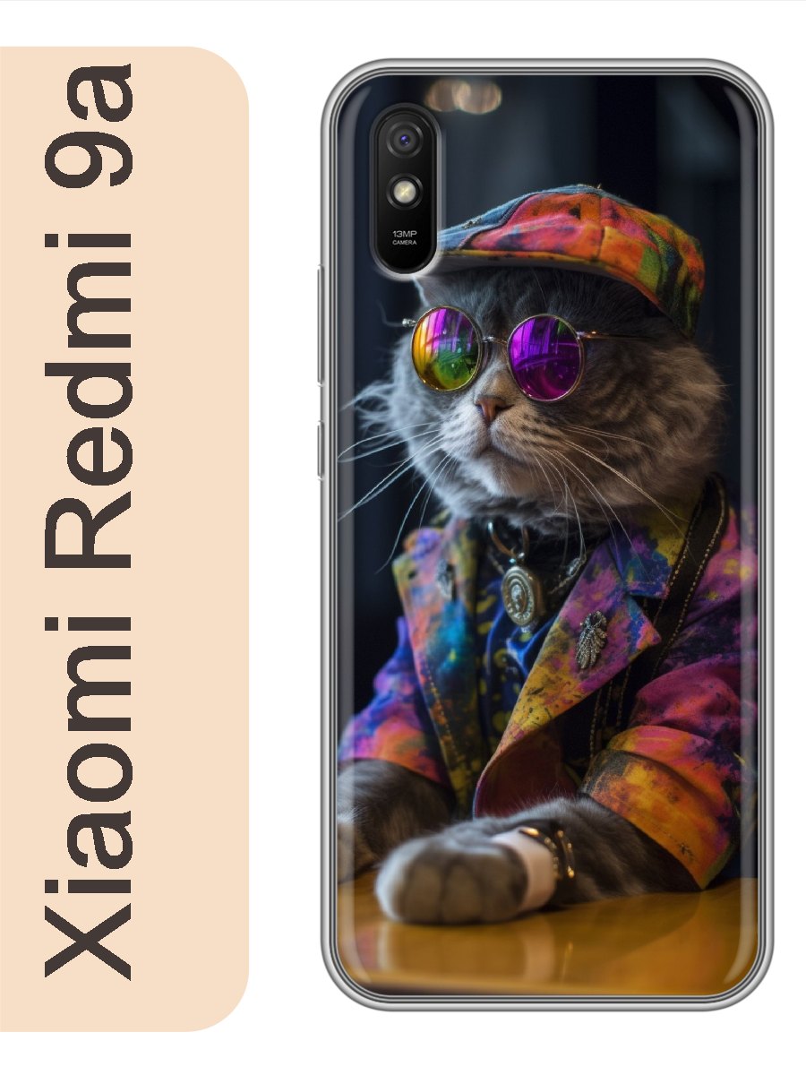 

Чехол на Xiaomi Redmi 9a кот в очках 907, Прозрачный, red9acats
