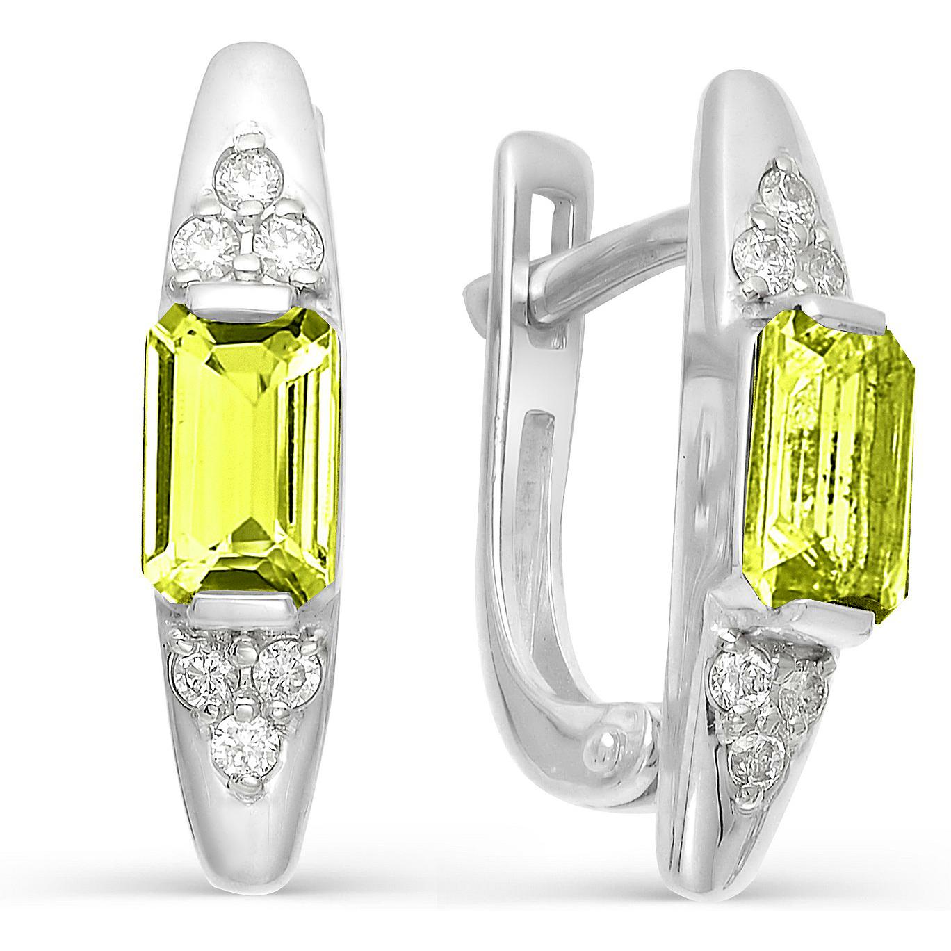 

Серьги женские из серебра АЛЬКОР 02-0317, хризолит/фианит, 02-0317