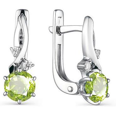 

Серьги женские из серебра АЛЬКОР 02-1851, хризолит/фианит, 02-1851