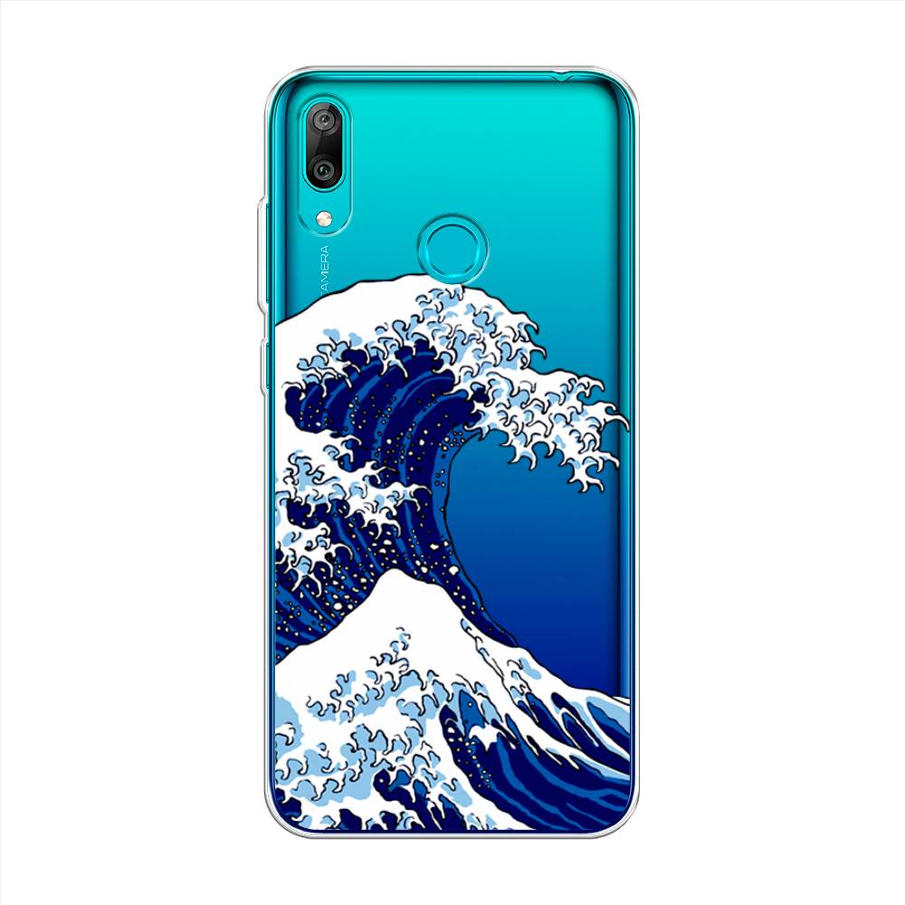 

Чехол Awog на Huawei Y7 2019 "Волна в Канагаве", Синий;белый, 68450-4