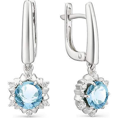 

Серьги женские из серебра АЛЬКОР 02-1162, топаз/фианит, 02-1162
