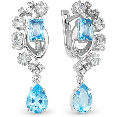 

Серьги женские из серебра АЛЬКОР 02-0901, топаз/фианит, 02-0901