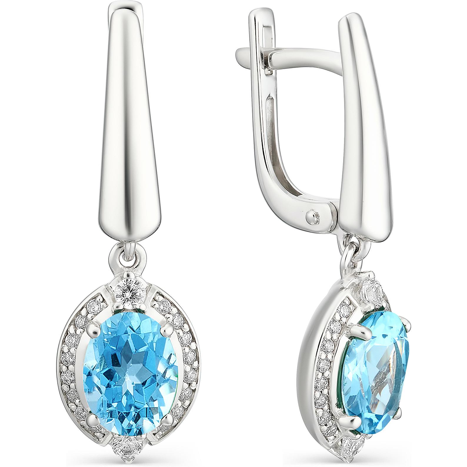 

Серьги женские из серебра АЛЬКОР 02-1166, топаз/фианит, 02-1166