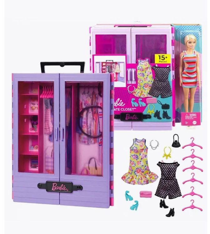 Шкаф Barbie с гардеробом и куклой Барби HJL66 игровой набор с куклой barbie барби с гламурным кабриолетом djr55