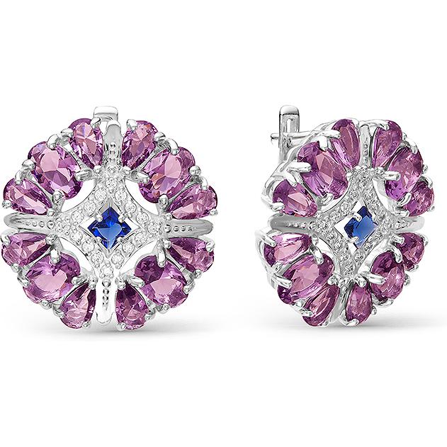 

Серьги женские из серебра АЛЬКОР 02-0535, сапфир/аметист/фианит, 02-0535