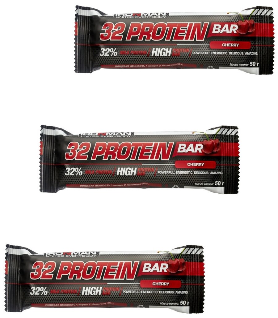 Протеиновый батончик Ironman 32% Protein bar (Вишня) 3х50г